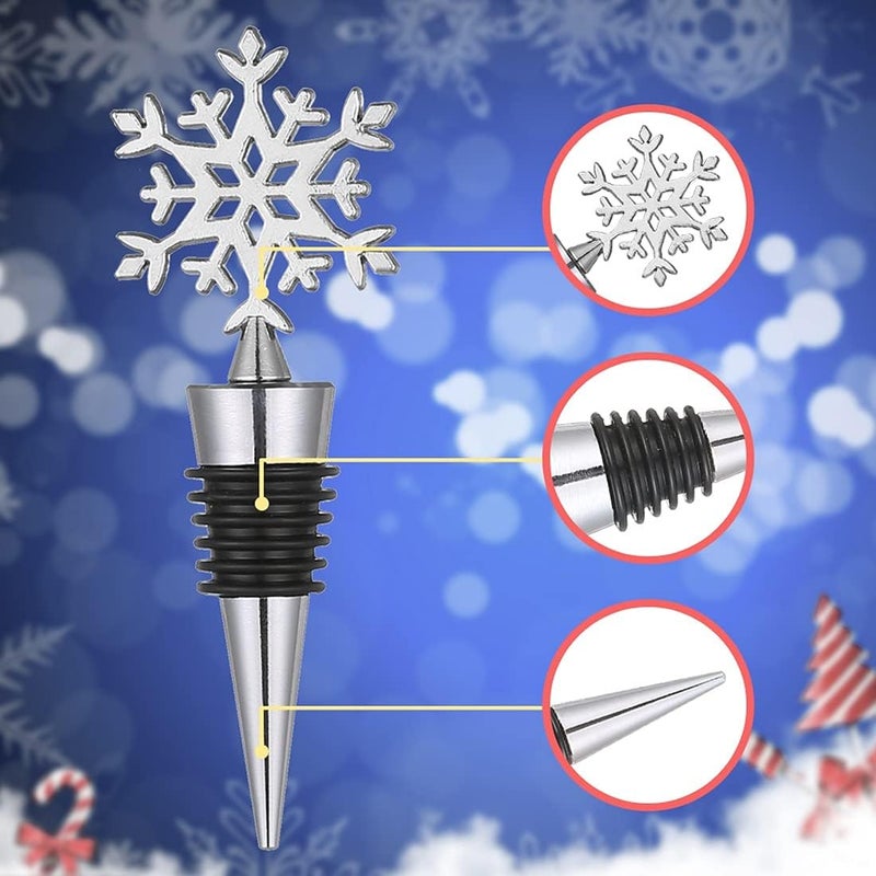 WENFOME Snowflake Wine Bottle Stopper for Christmas Decorative, Unique Alloy Wine Stoppers, Winter Decor Holiday Wedding Christmas Party Supplies, Wine Accessories Gift for Hostess - Wine Bottle Corkers - Image 3