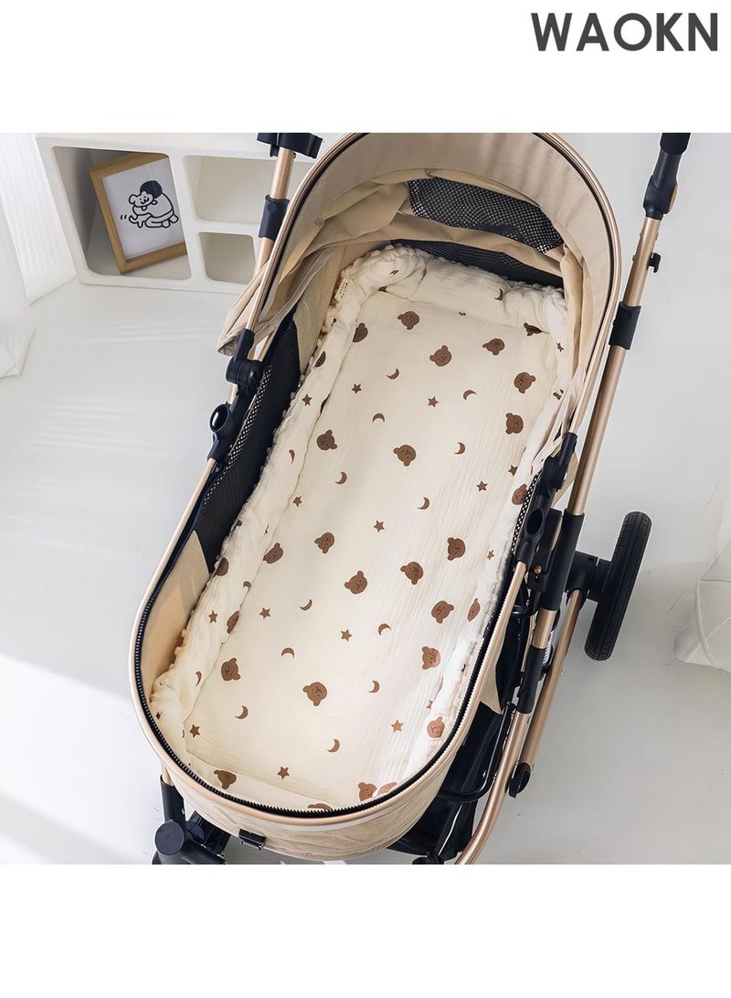 WAOKN Universal Warm Baby Stroller Seat Liner - Soft Thick Pushchair Cushion Pad Insert for Pram, Buggy & High Chair - Cozy Fleece Winter Seat Cover with Non-Slip Backing - Machine Washable (Star Bear Design, ) - Image 5