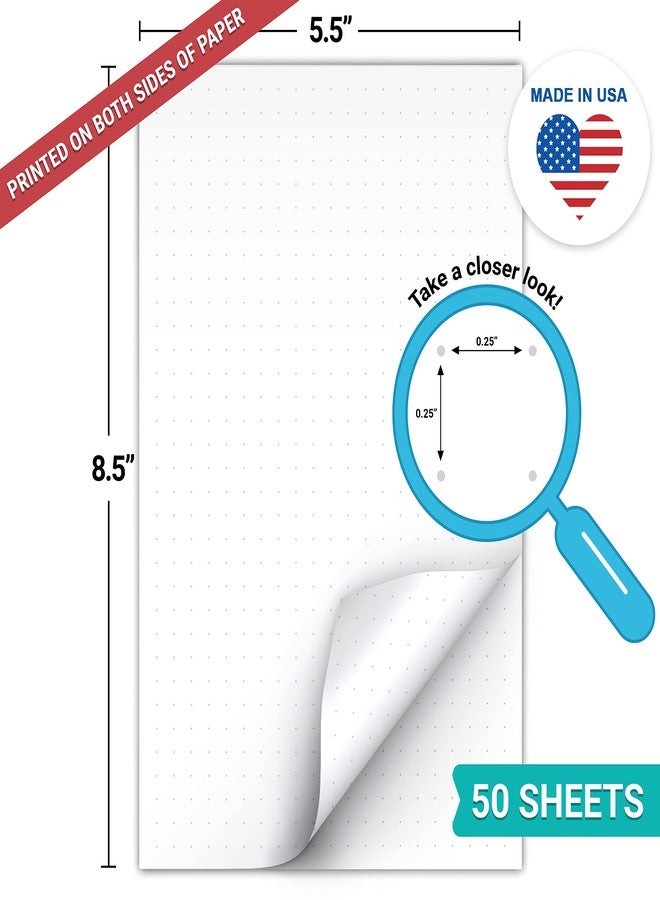 321Done Double Sided Dot Grid Paper Notepad, 0.25 Grid, 5.5x8.5, Made in The USA, Dotted Graph Pad for Drawing, Planning BUJO Bullet Journaling (50 Sheets) Thick Heavy White Paper - Image 2