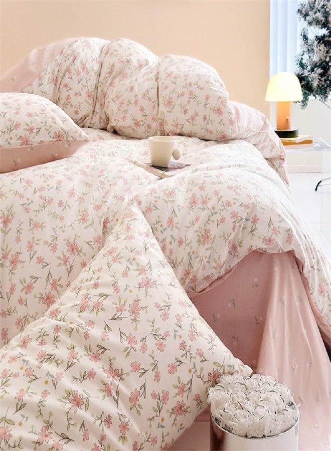 Bildenly Full Size Duvet Cover Pink Floral on Side A, Pink & Small Flowers on Side B, Comforter Cover Soft & Lightweight Microfiber Quilt Cover with Zipper Closure and 2 Pillowcases - Image 4