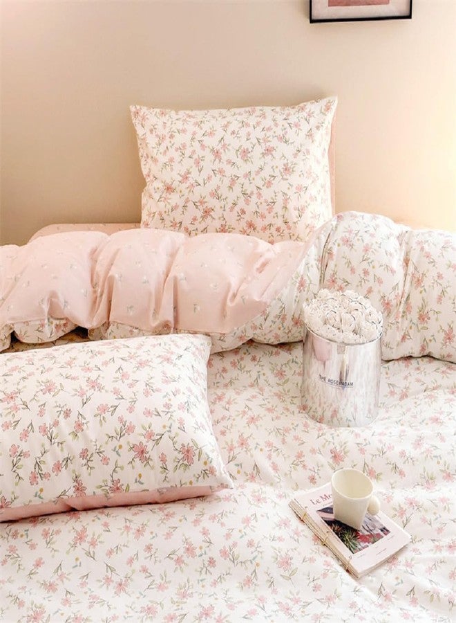 Bildenly Full Size Duvet Cover Pink Floral on Side A, Pink & Small Flowers on Side B, Comforter Cover Soft & Lightweight Microfiber Quilt Cover with Zipper Closure and 2 Pillowcases - Image 3
