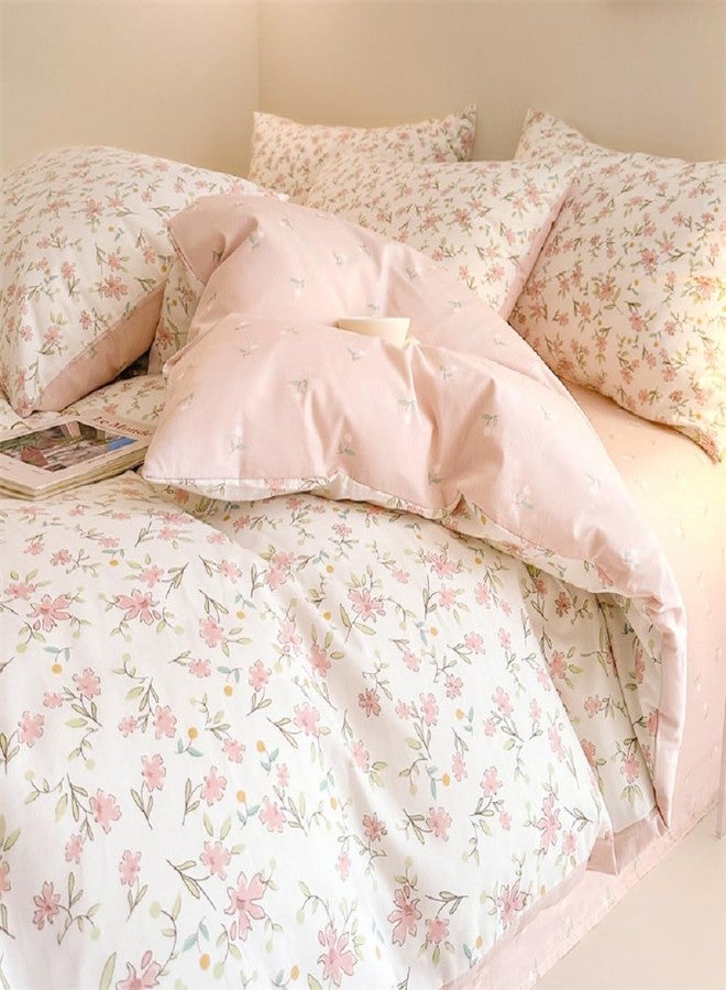 Bildenly Full Size Duvet Cover Pink Floral on Side A, Pink & Small Flowers on Side B, Comforter Cover Soft & Lightweight Microfiber Quilt Cover with Zipper Closure and 2 Pillowcases - Image 5