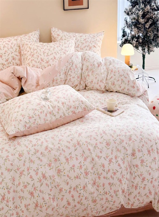 Bildenly Full Size Duvet Cover Pink Floral on Side A, Pink & Small Flowers on Side B, Comforter Cover Soft & Lightweight Microfiber Quilt Cover with Zipper Closure and 2 Pillowcases - Image 2