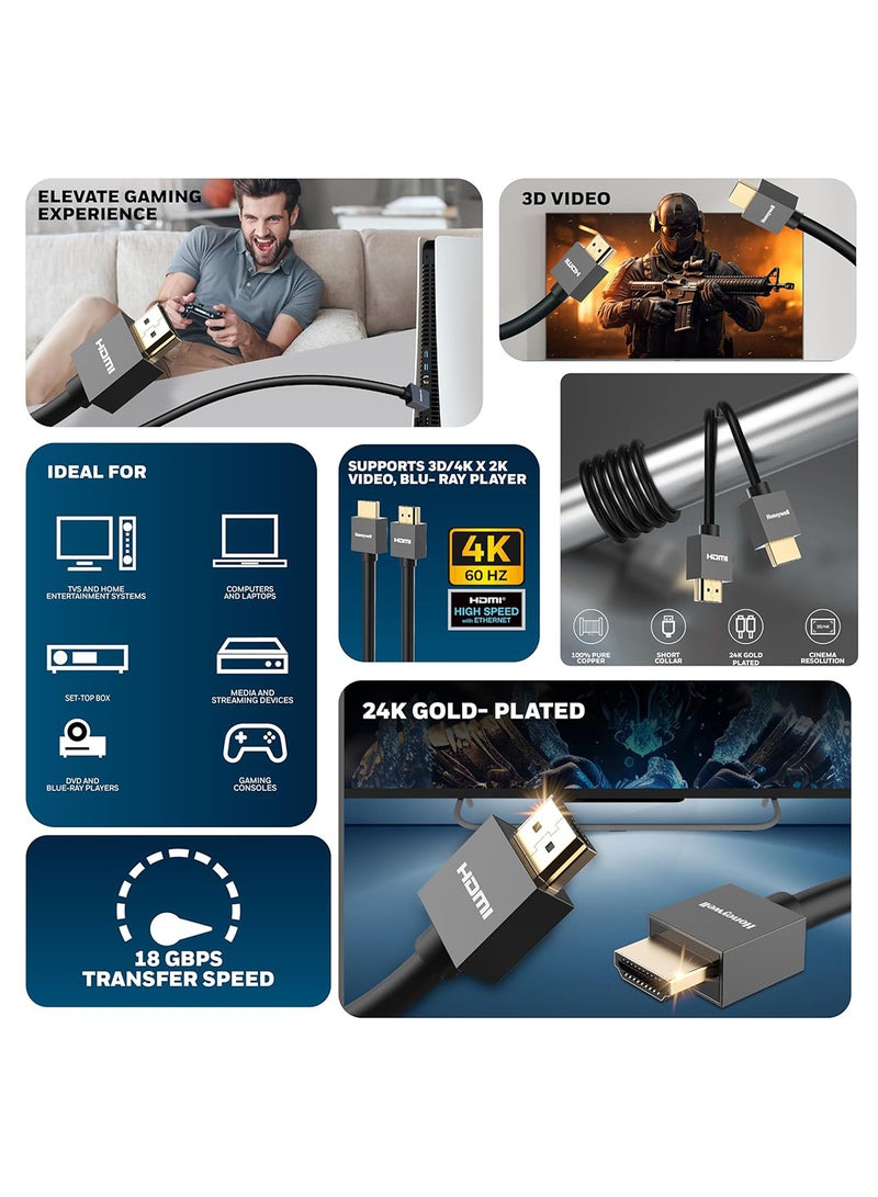 هوني ويل كابل HDMI عالي السرعة v2.0 مع إيثرنت، 15 متر (49.2 قدم)، دقة 3D/4K@60Hz UHD، 18GBPS، عالي السرعة، متوافق مع جميع الأجهزة المدعومة بـ HDMI - Image 2