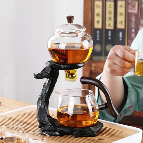 CUNHUY Lazy Kungfu Drip TeaPot, Heat Resistant Tea Set, Semi-Automatic Glass Teapot Suit for Magnetic Water Flow Wooden Glass Teapot Set - Image 1