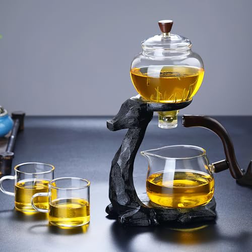 CUNHUY Lazy Kungfu Drip TeaPot, Heat Resistant Tea Set, Semi-Automatic Glass Teapot Suit for Magnetic Water Flow Wooden Glass Teapot Set - Image 5