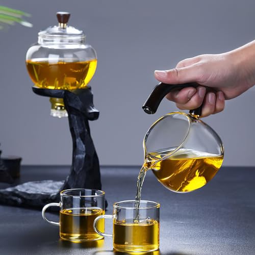 CUNHUY Lazy Kungfu Drip TeaPot, Heat Resistant Tea Set, Semi-Automatic Glass Teapot Suit for Magnetic Water Flow Wooden Glass Teapot Set - Image 2
