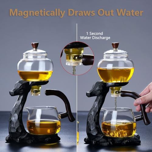 CUNHUY Lazy Kungfu Drip TeaPot, Heat Resistant Tea Set, Semi-Automatic Glass Teapot Suit for Magnetic Water Flow Wooden Glass Teapot Set - Image 3