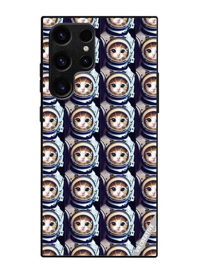VR CREATIVE Protective Case Cover For Samsung Galaxy S25 Ultra Cat Face Inside Astronauts Helmet Pattern Design Multicolour