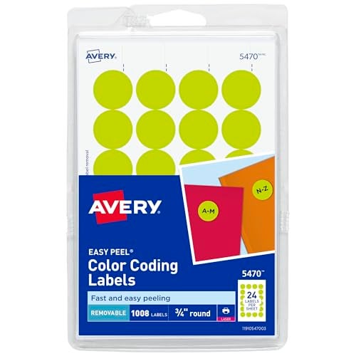 Avery Removable Color-Coding Labels, 3/4" Diameter, Neon Yellow, Laser, 1,008 Total (5470) - Image 1