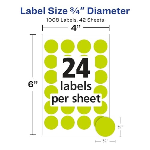 Avery Removable Color-Coding Labels, 3/4" Diameter, Neon Yellow, Laser, 1,008 Total (5470) - Image 3