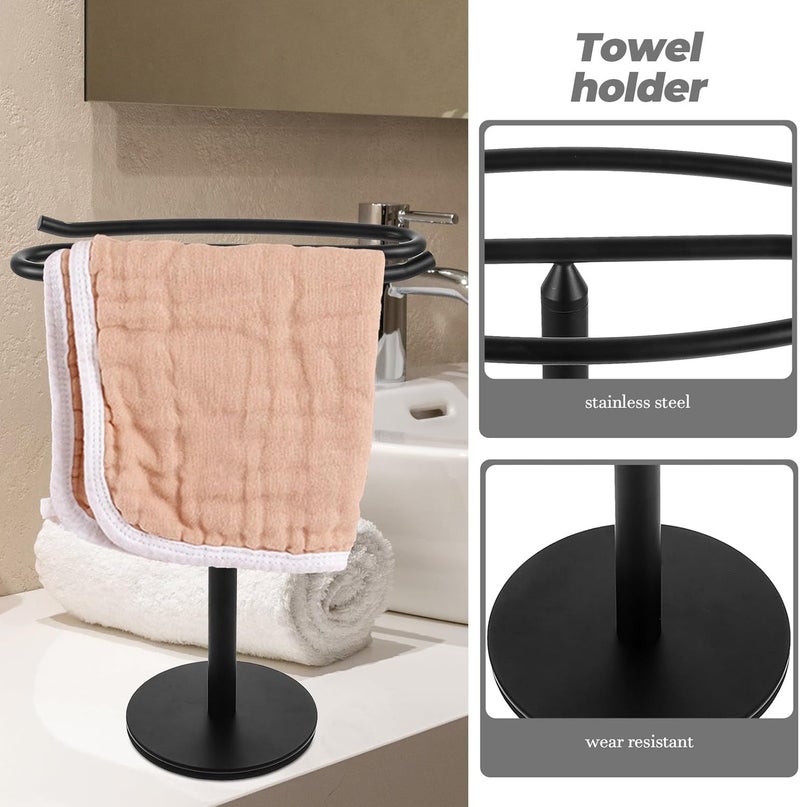 Black Stainless Steel Hand Towel Holder Stand, Countertop Towel Rack for Bathroom and Kitchen, Sturdy Bathroom Accessories - Image 4