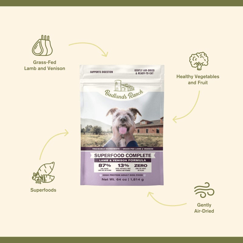BADLANDS RANCH - Superfood Complete, Air-Dried Adult Dog Food - High Protein, Zero Fillers, Superfood Nutrition by Katherine Heigl (64 oz., Lamb & Venison) - Image 5