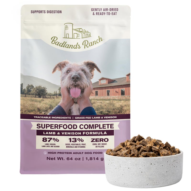 BADLANDS RANCH - Superfood Complete, Air-Dried Adult Dog Food - High Protein, Zero Fillers, Superfood Nutrition by Katherine Heigl (64 oz., Lamb & Venison) - Image 1