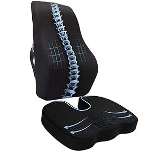 QP360 Ultimate Pro Seat Cushion & Posture Corrector Backrest Cushion Combo, Relieves Back, Coccyx Pain,Soft Memory Foam for Orthopedic Support, for Long Sitting Hours on Office/Home Chair (Black) - Image 1