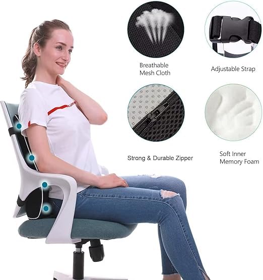 QP360 Ultimate Pro Seat Cushion & Posture Corrector Backrest Cushion Combo, Relieves Back, Coccyx Pain,Soft Memory Foam for Orthopedic Support, for Long Sitting Hours on Office/Home Chair (Black) - Image 3
