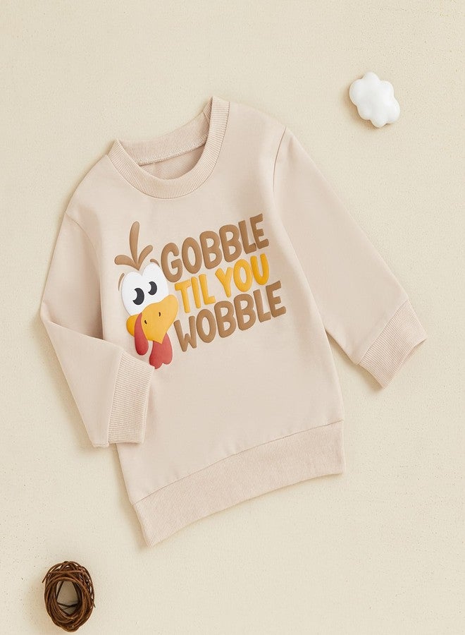 Karuedoo Toddler Baby Boy Girl Thanksgiving Outfit Turkey Letter Print Crewneck Sweatshirt Pullover Long Sleeve Shirt Tops(Khaki, 3-4 Years) - Image 3