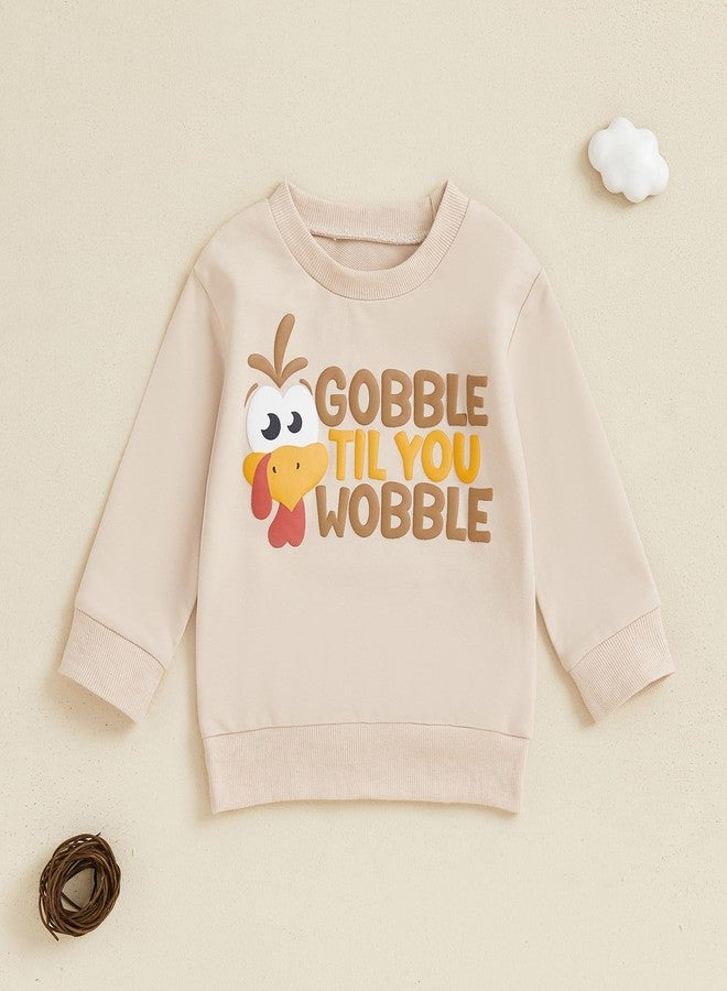 Karuedoo Toddler Baby Boy Girl Thanksgiving Outfit Turkey Letter Print Crewneck Sweatshirt Pullover Long Sleeve Shirt Tops(Khaki, 3-4 Years) - Image 2