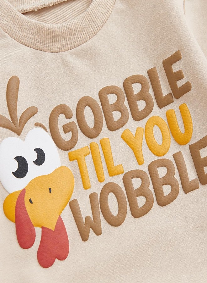 Karuedoo Toddler Baby Boy Girl Thanksgiving Outfit Turkey Letter Print Crewneck Sweatshirt Pullover Long Sleeve Shirt Tops(Khaki, 3-4 Years) - Image 5