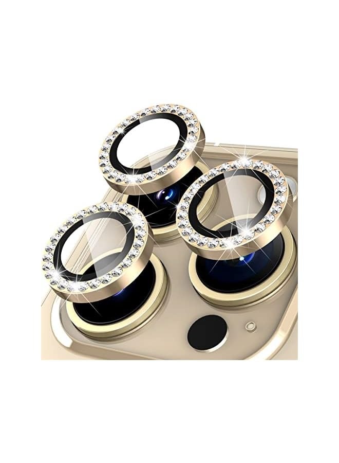 PROMASS iPhone 14 Pro 6.1 inch /14 Pro Max 6.7 inch Camera Lens Protector, Set with Diamonds Bling Camera Cover Tempered Glass for iPhone 14 Pro Max /14 Pro [Perfectly Fit] - Diamond Gold - Image 1