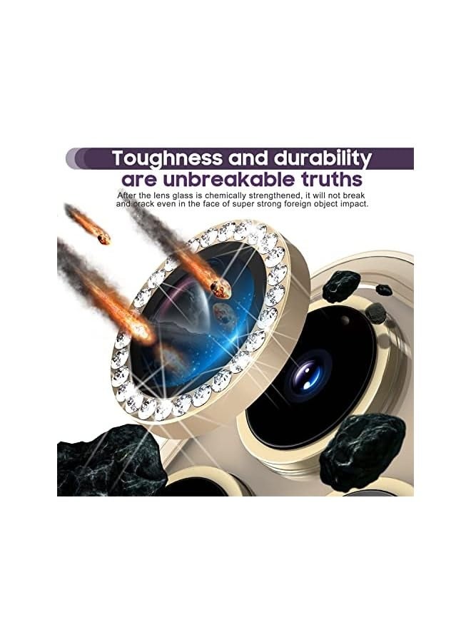 PROMASS iPhone 14 Pro 6.1 inch /14 Pro Max 6.7 inch Camera Lens Protector, Set with Diamonds Bling Camera Cover Tempered Glass for iPhone 14 Pro Max /14 Pro [Perfectly Fit] - Diamond Gold - Image 2