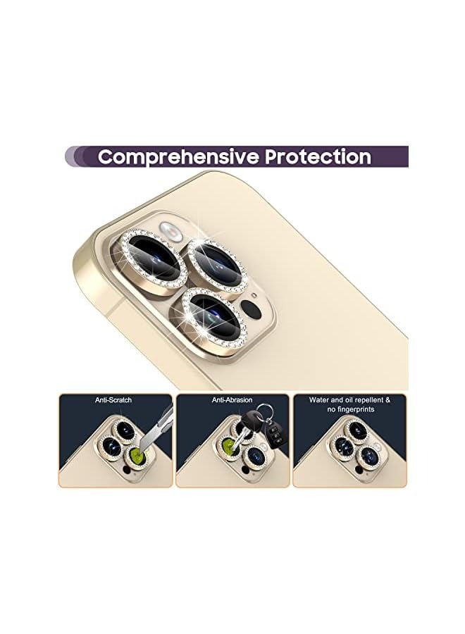 PROMASS iPhone 14 Pro 6.1 inch /14 Pro Max 6.7 inch Camera Lens Protector, Set with Diamonds Bling Camera Cover Tempered Glass for iPhone 14 Pro Max /14 Pro [Perfectly Fit] - Diamond Gold - Image 4