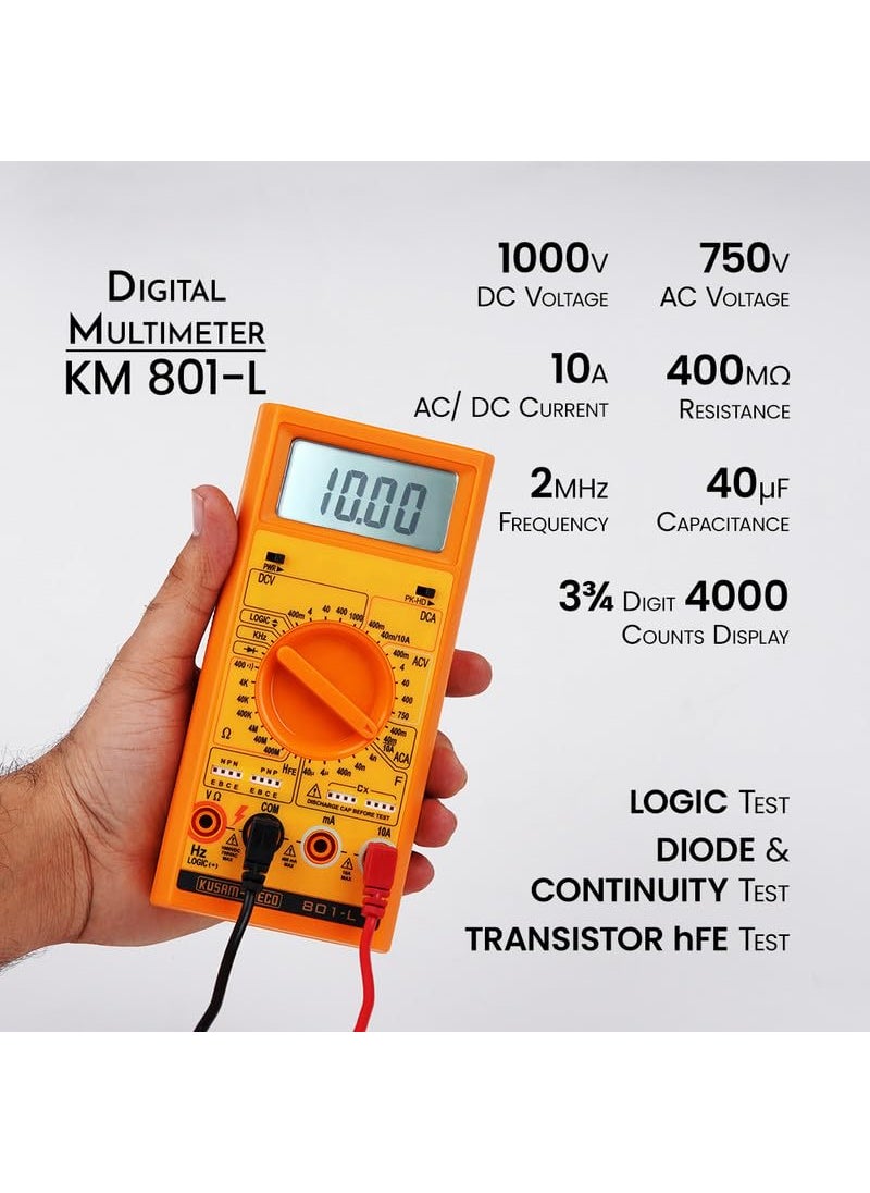 KUSAMMECO 3 DIGIT 4000 Counts Large Display Digital Multimeter KM 801L11 Functions 36 Ranges Easy To Operate 1 Year Warranty