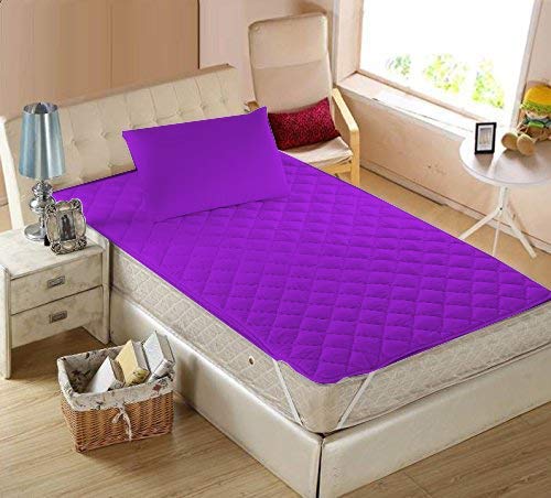 Homespun Quilted Triple Layered 100% Waterproof Single Bed Mattress Protector, Purple Color, 36x78 inches - Image 1