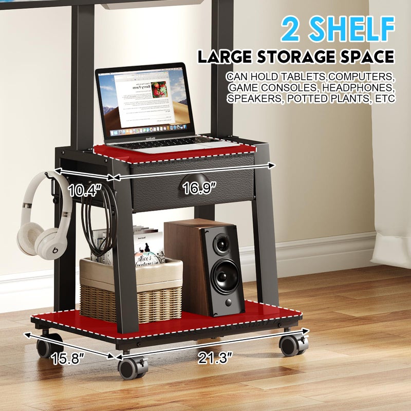 Aokitsink Mobile TV Stand with Drawer for 23-60 Inch TVs,Tilt Rolling TV Cart on Wheels with 2 Shelves Adjustable Height Portable TV Stand for Bedroom/Living Room Holds up to 50 lbs Max VESA 400x400mm - Image 5