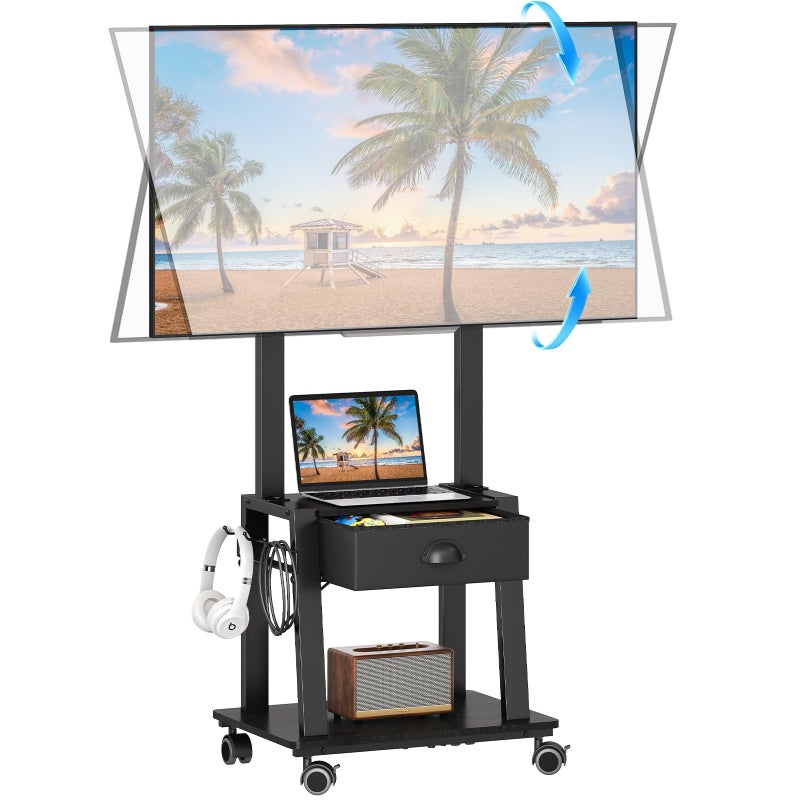 Aokitsink Mobile TV Stand with Drawer for 23-60 Inch TVs,Tilt Rolling TV Cart on Wheels with 2 Shelves Adjustable Height Portable TV Stand for Bedroom/Living Room Holds up to 50 lbs Max VESA 400x400mm - Image 1