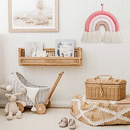 EBINGMIMA Rainbow Wall Hanging, Boho Macrame Wall Decor, Baby Nursery Wall Art (Pink, 7x7x0.78in) - Image 3