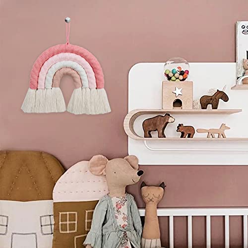 EBINGMIMA Rainbow Wall Hanging, Boho Macrame Wall Decor, Baby Nursery Wall Art (Pink, 7x7x0.78in) - Image 4