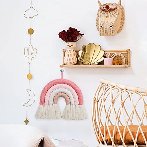 EBINGMIMA Rainbow Wall Hanging, Boho Macrame Wall Decor, Baby Nursery Wall Art (Pink, 7x7x0.78in) - Image 2