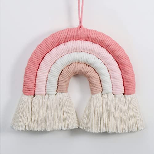 EBINGMIMA Rainbow Wall Hanging, Boho Macrame Wall Decor, Baby Nursery Wall Art (Pink, 7x7x0.78in) - Image 1