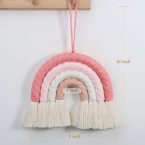 EBINGMIMA Rainbow Wall Hanging, Boho Macrame Wall Decor, Baby Nursery Wall Art (Pink, 7x7x0.78in) - Image 5