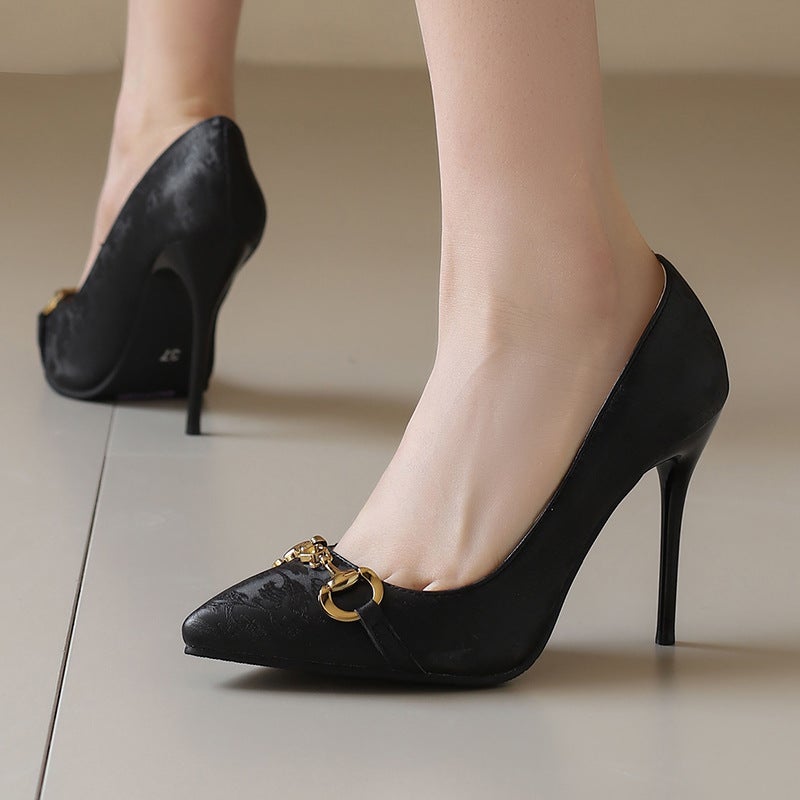 2024 Spring Fashion Pointed Women'S Shoes 31-50 Shallow Mouth Metal Fastener Thin Heeled Shoes - Image 4