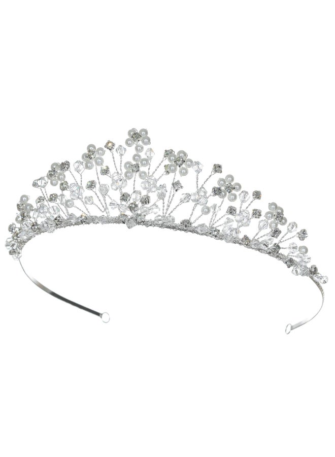 SAMKY Crystal Pearl Wedding Tiara Bridal Headpiece for Brides Hair Accessories for Woman - Image 4