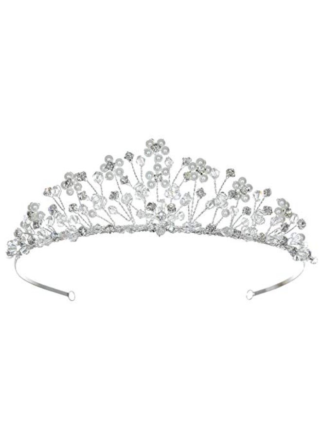 SAMKY Crystal Pearl Wedding Tiara Bridal Headpiece for Brides Hair Accessories for Woman - Image 1