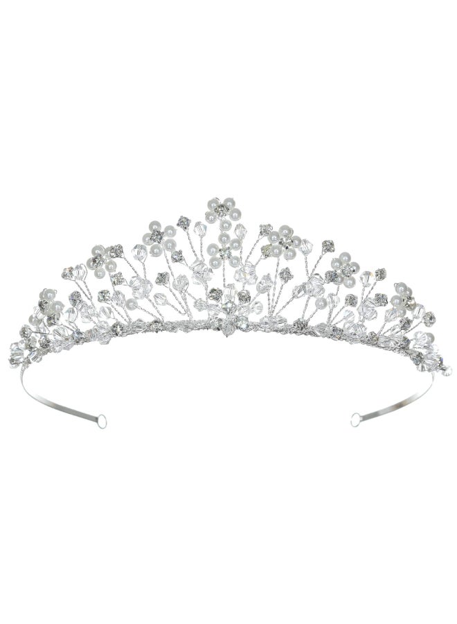 SAMKY Crystal Pearl Wedding Tiara Bridal Headpiece for Brides Hair Accessories for Woman - Image 2