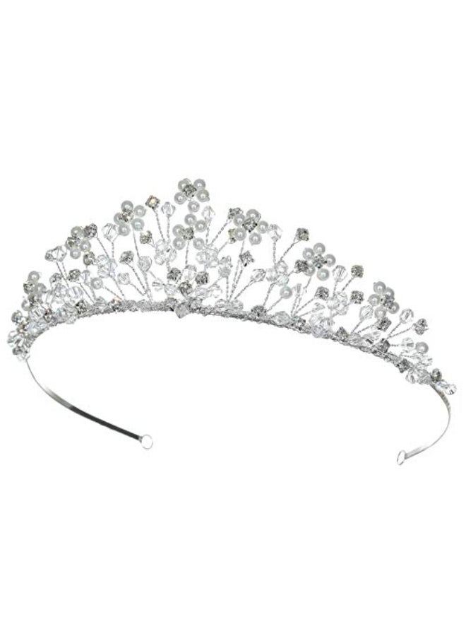 SAMKY Crystal Pearl Wedding Tiara Bridal Headpiece for Brides Hair Accessories for Woman - Image 3