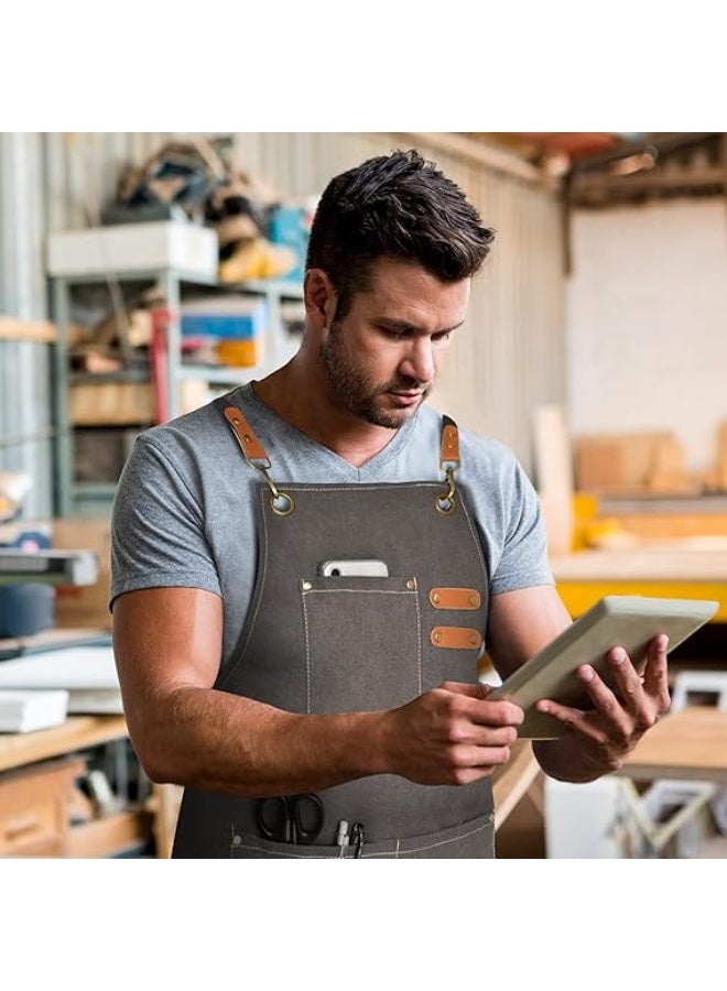 هيكوموني مئزر طاهٍ مقاوم للماء والدهون مع أحزمة قابلة للتعديل وجيوب كبيرة للطهي والخبز والبستنة والرسم - Image 3