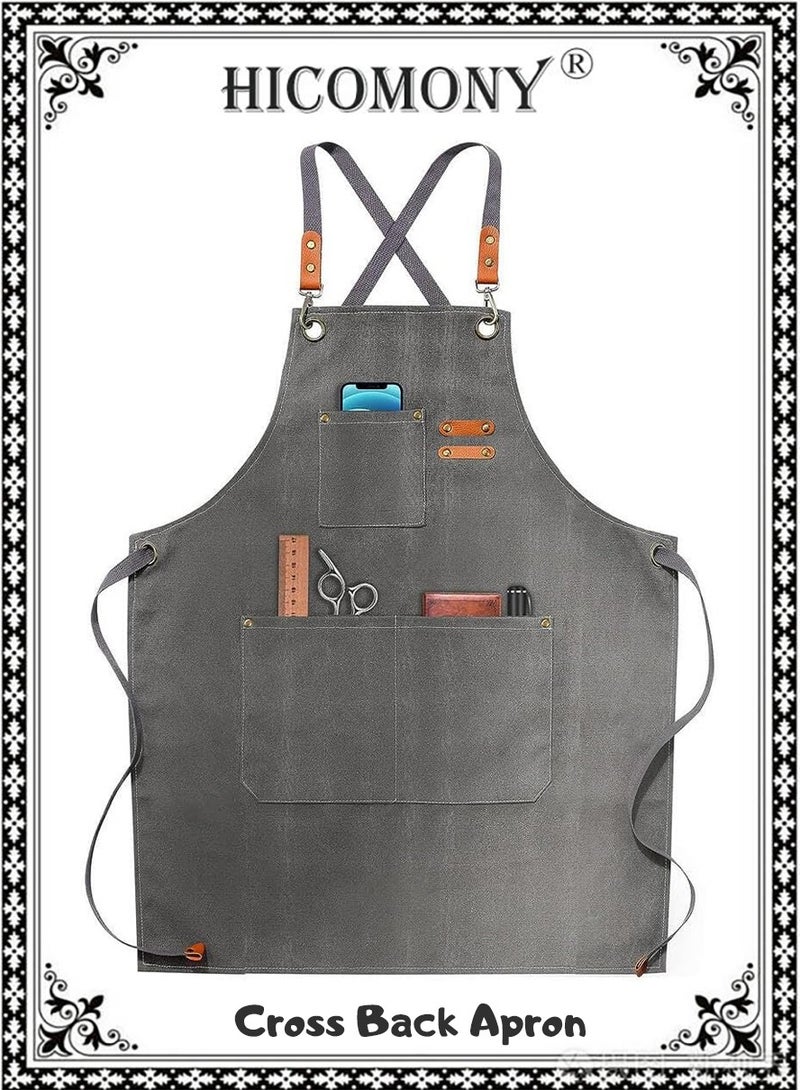 هيكوموني مئزر طاهٍ مقاوم للماء والدهون مع أحزمة قابلة للتعديل وجيوب كبيرة للطهي والخبز والبستنة والرسم - Image 1