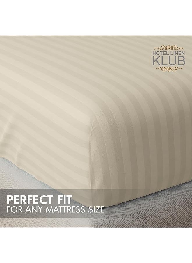 Hotel Linen Klub Striped Microfiber Fitted Sheet Size: Double 120 X 200 Cm Ultrasoft Plush Fabric Premium Durable Quality And Deep Pockets For A Perfect Fit Beige  - Image 5