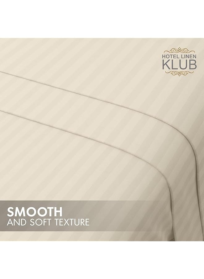 Hotel Linen Klub Striped Microfiber Fitted Sheet Size: Double 120 X 200 Cm Ultrasoft Plush Fabric Premium Durable Quality And Deep Pockets For A Perfect Fit Beige  - Image 4