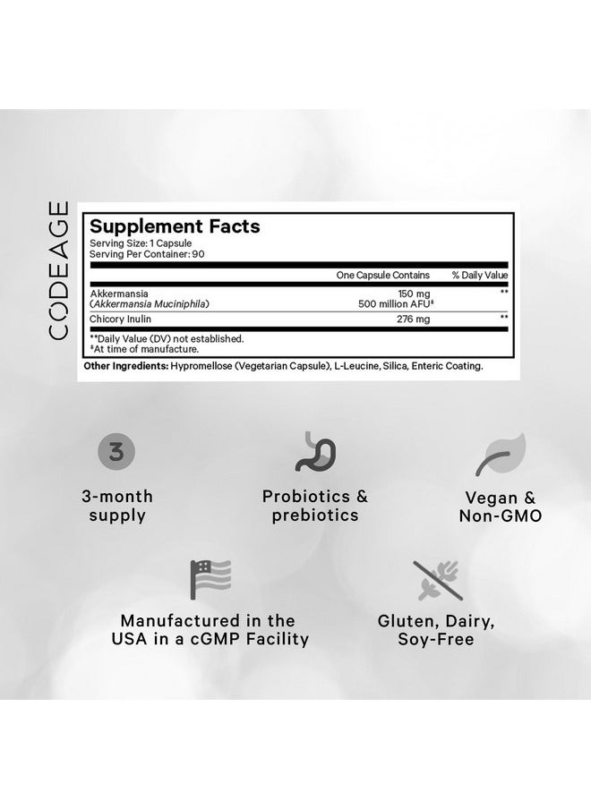 Codeage - Codeage Akkermansia Muciniphila Probiotic Ultra - High-Potency 500M AFUs Akkermansia Probiotic Supplement - Enhanced Daily Probiotic & Prebiotic, Chicory Inulin - 3-Month Supply - 90 Capsules - Image 1