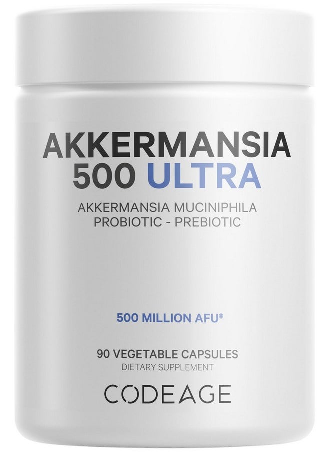 Codeage - Codeage Akkermansia Muciniphila Probiotic Ultra - High-Potency 500M AFUs Akkermansia Probiotic Supplement - Enhanced Daily Probiotic & Prebiotic, Chicory Inulin - 3-Month Supply - 90 Capsules - Image 1