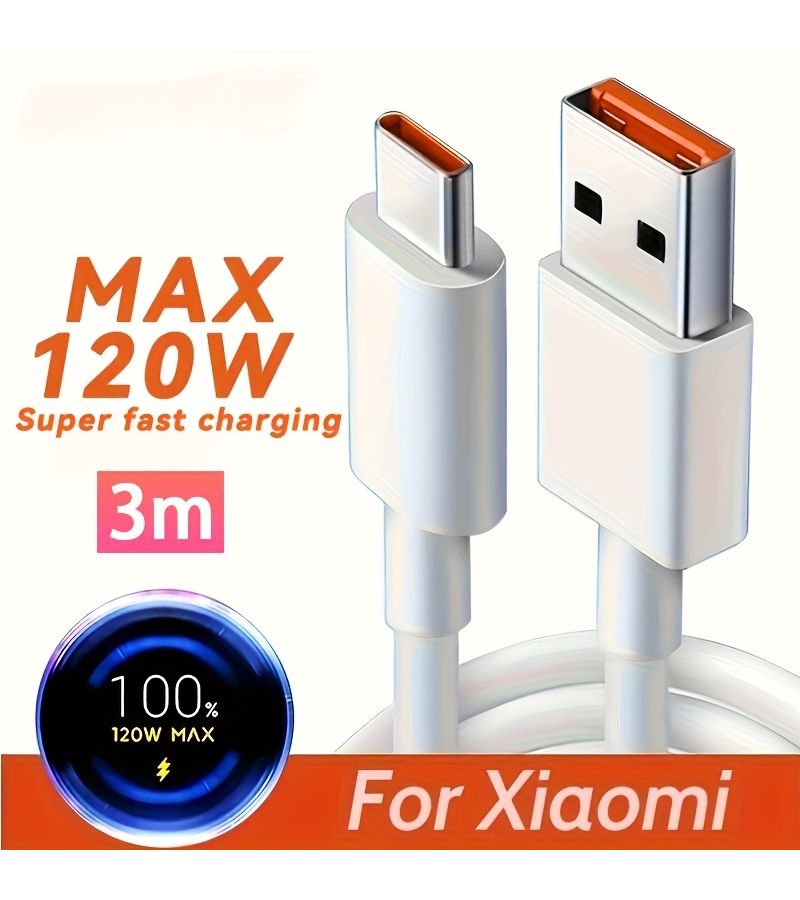 120W Super Fast Charging Data Cable USB to Type C 39.37inch Long Nylon Braided Cord for Mobile Phone Tablet Fast Flash Charging - Image 1