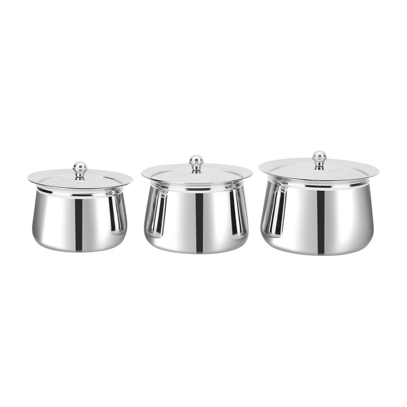 Kraft Amrit Stainless Steel Serving Handi Set – 3 Pcs (900 ml, 750 ml, 550 ml) | Premium Steel Handi for Serving Curry, Dal, Rice & Gravies | Elegant Mirror Finish, Rust-Free & Easy to Clean - Image 5