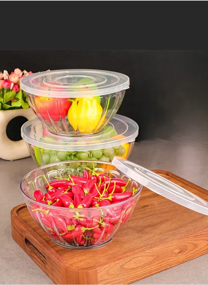Set of 4 transparent bowls with lids For mixing, fermenting bread and preserving foods