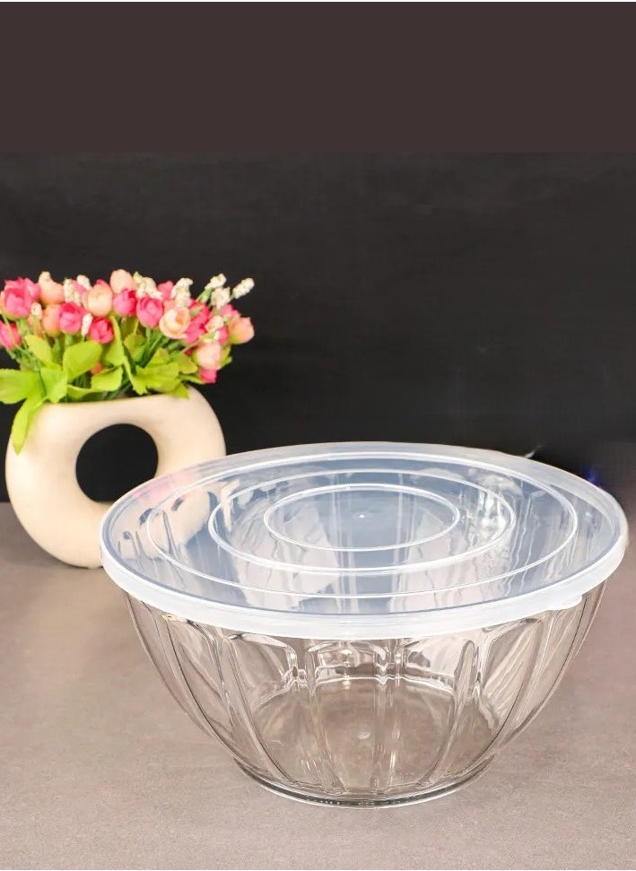 Set of 4 transparent bowls with lids For mixing, fermenting bread and preserving foods